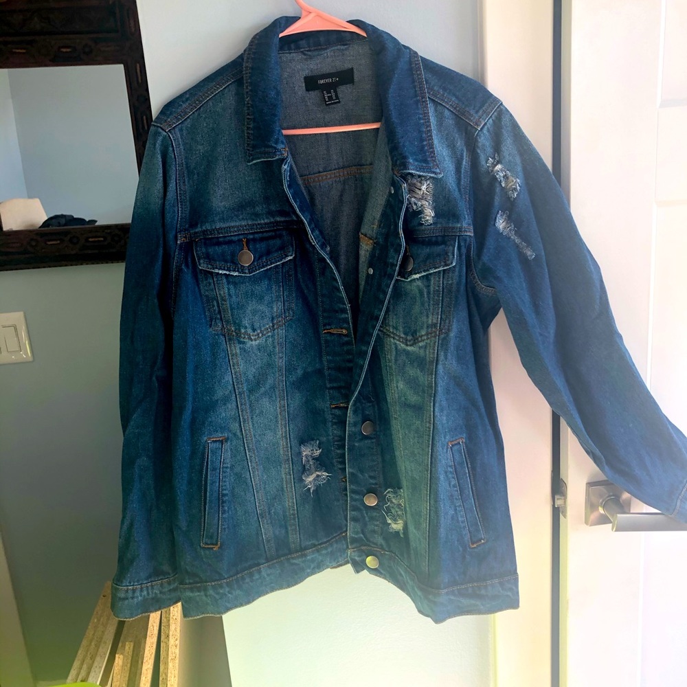 Plus size distressed denim jean jacket